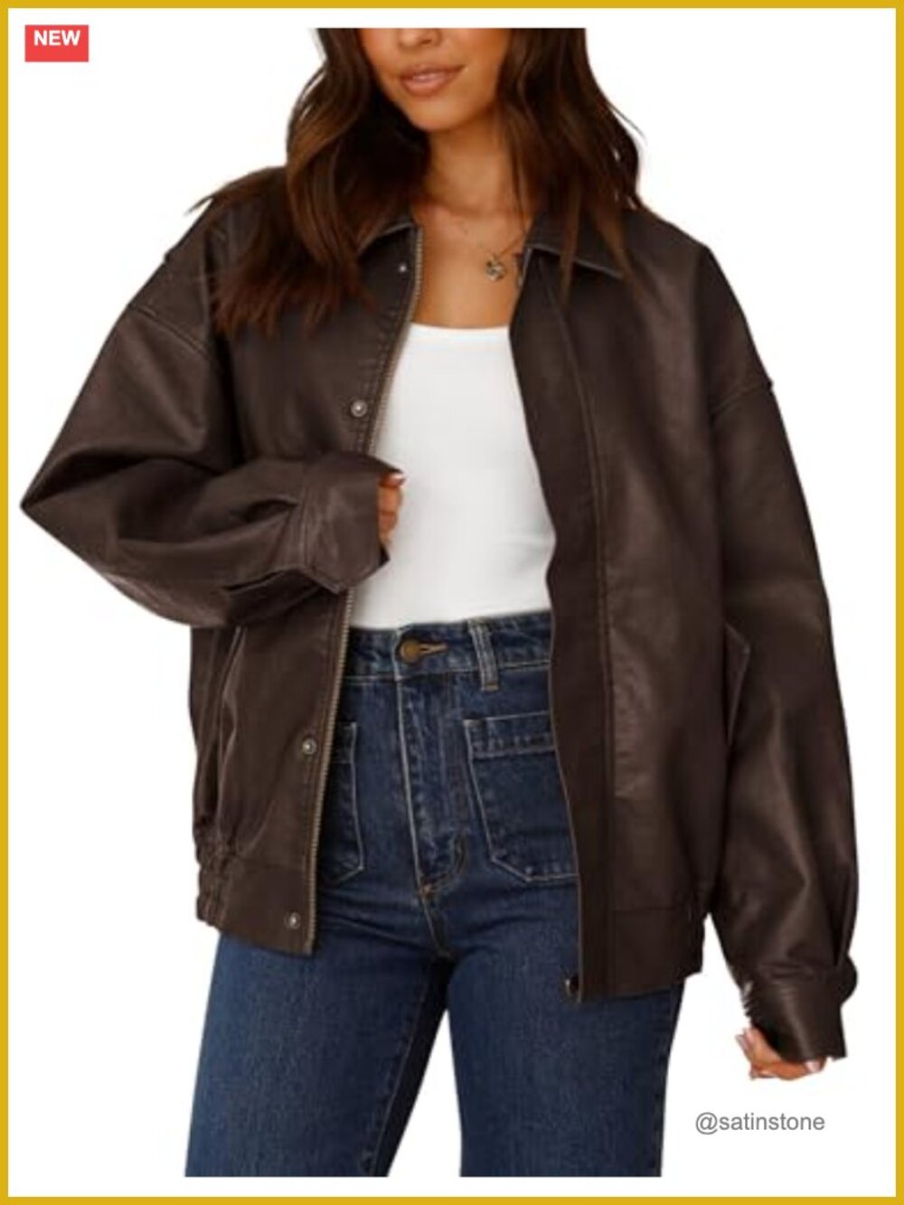Faux Leather Motorcycle Jacket Oversized Zip Up Biker Coat